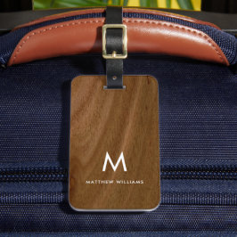 Modern Faux Wood Monogram Bagagebricka