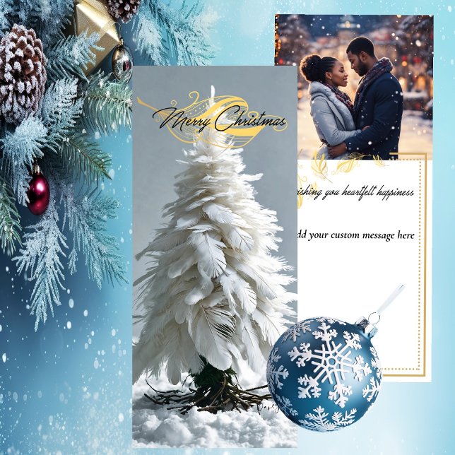 Modern Feather Julgran | Foto Julkort (Miniature Art Feather Tree - Unique Art - Christmas Holiday Card)