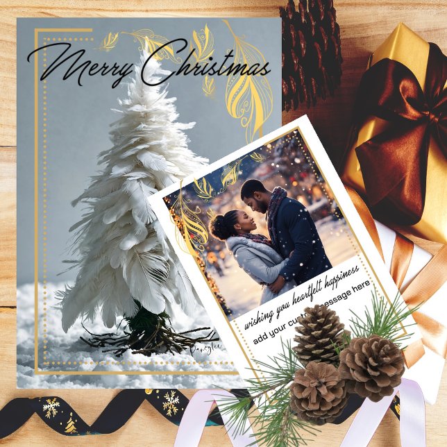 Modern Feather Julgran Julkort (Give a Card that will surely be REMEMBERED this Holiday Christmas Season - Unique Art Feather Tree)