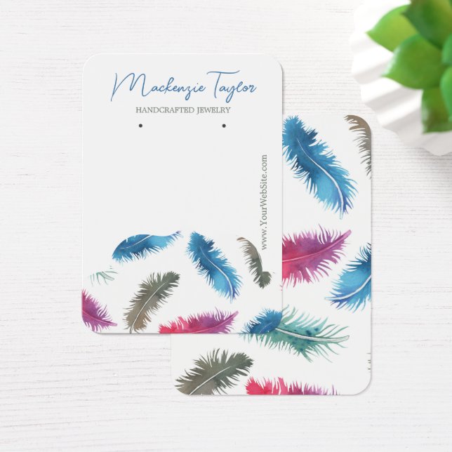 Modern Feather Personlig Earring Visning Card Visitkort (Skivbord)