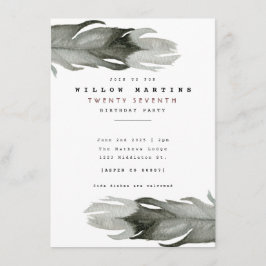 Modern Feather Watercolor Birthday Inbjudan