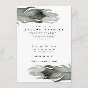Modern Feather Watercolor Birthday Inbjudan