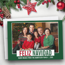 Modern Feliz Navidad Family Photo Grönt Julkort