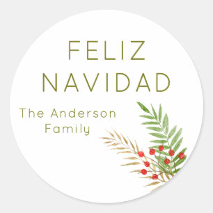 Modern Feliz Navidad Holly Spansk jul Runt Klistermärke