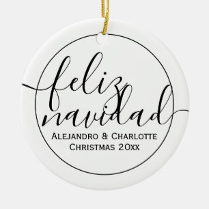 Modern Feliz Navidad - minimalistiskt julfoto Julgransprydnad Keramik