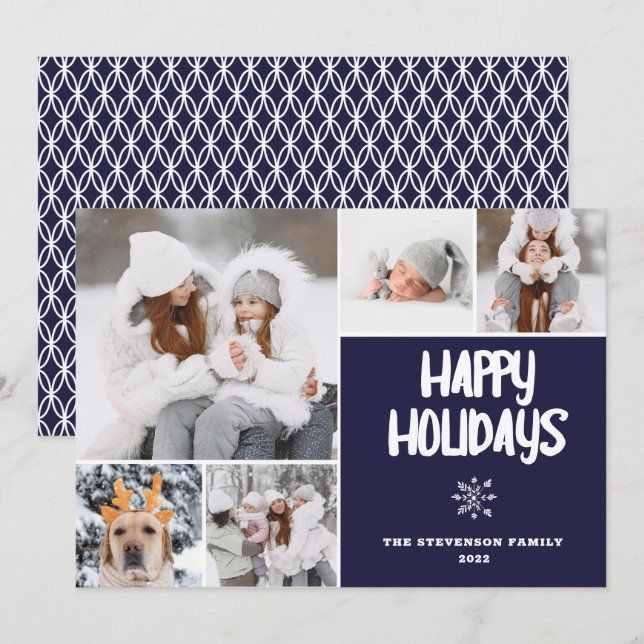 Modern fem foton Julmarflottan mönster snö lycklig Julkort (Fram/baksida)