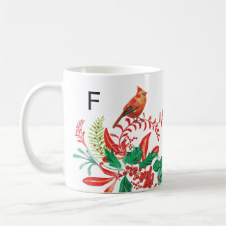 Modern Female Cardinal Holly Custom Monogram Mug Kaffemugg