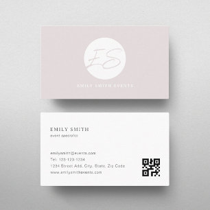 Modern feminin mjuk rosa monogram QR-kod Visitkort