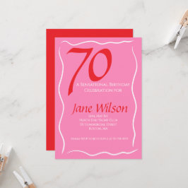 Modern feminin rosa röd 70-årsdag inbjudningar