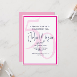 Modern Feminine Typografi Rosa 50-årsdag Inbjudningar
