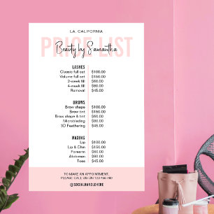 Modern Feminint Rosa Skönhetssalong Prislista Poster