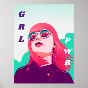 Modern Feminist Girl Rosa Hair GRL Power PWR-Coola Poster