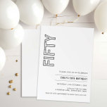 Modern femtio Födelsedagsfest inbjudan 50<br><div class="desc">Denna minimalistiska typografi 50:e födelsedagsfest inbjudan är perfekt för en modern födelsedagsfest. Den enkla designen har klassiska minimalistiska svarta och vita typografier med modern känsla. Anpassade i alla färg. Behålla designen minimal och elegant, som den är, eller anpassa den genom att lägga till egna bilder och teckningar. Om du vill...</div>