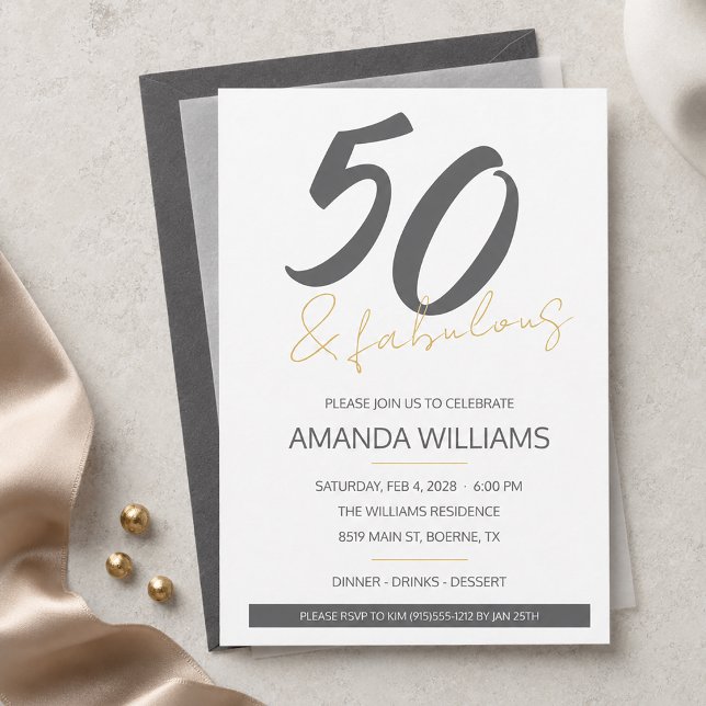 Modern femtio och fantastisk 50-årsdag inbjudningar (Elegant Modern 50 and Fabulous Birthday Invitation)