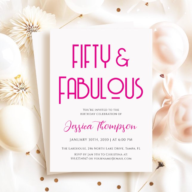 Modern femtio och fantastisk Art Deco 50-årsdag Inbjudningar (Elegant and modern Fifty & Fabulous art deco birthday party invitation)