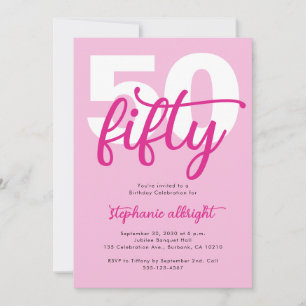 Modern femtio och fantastisk rosa 50-årsfest inbjudningar