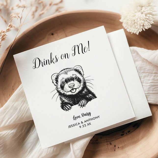 Modern Ferret Wedding Cocktail Napkins  Pappersservett (Skapare uppladdad)