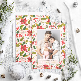 Modern Festiv Dämpad Rosa Poinsettia Foto Julkort