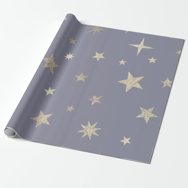 Modern Festiv Grå Guld Stjärn Rulle  Presentpapper (Utrullad)