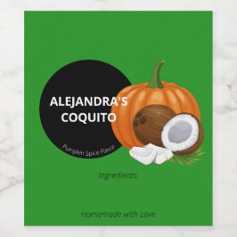 Modern Festiv Grön Pumpa Kryddad Coquito Flaska Vinflaska Etikett