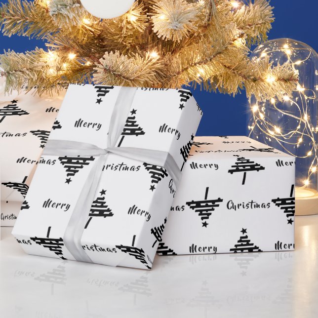 Modern Festiv Svart Vit Julgran Högtid Presentpapper (Helgdagar)
