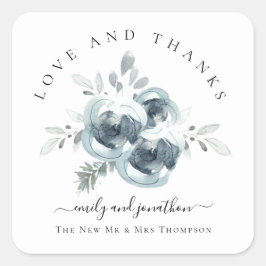 Modern Festive Blommigt Tack Namn Bröllop Fyrkantigt Klistermärke
