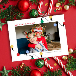 Modern Festive Colorful jul Ljus One Photo Julkort
