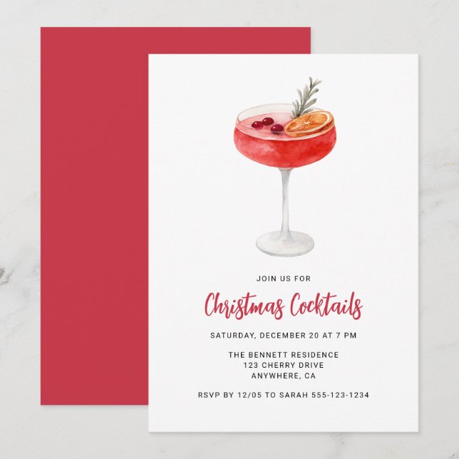Modern Festive Drinks Christmas Cocktail Party Inbjudningar (Fram/baksida)