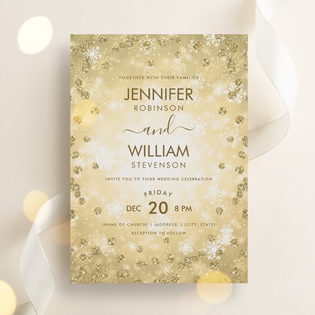 Modern Festive Guld Elegant Winter bröllop Inbjudningar (Modern Festive Gold Elegant Winter Wedding Invitation)