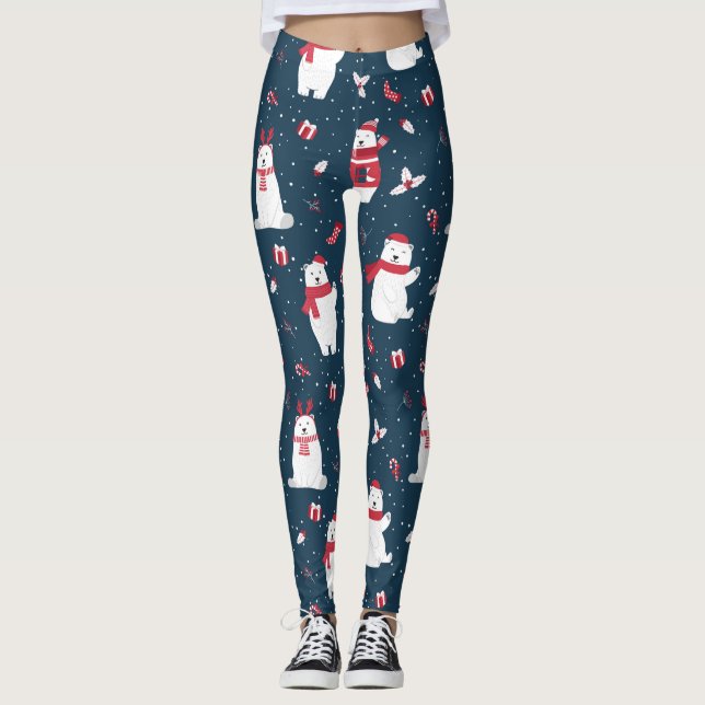 Modern Festive Helgdag Winter Polar Bears Leggings (Framsida)