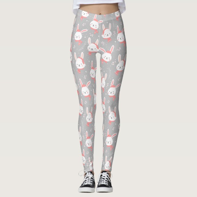 Modern Festive Jul Helgdag Bunny Rabbit Leggings (Framsida)