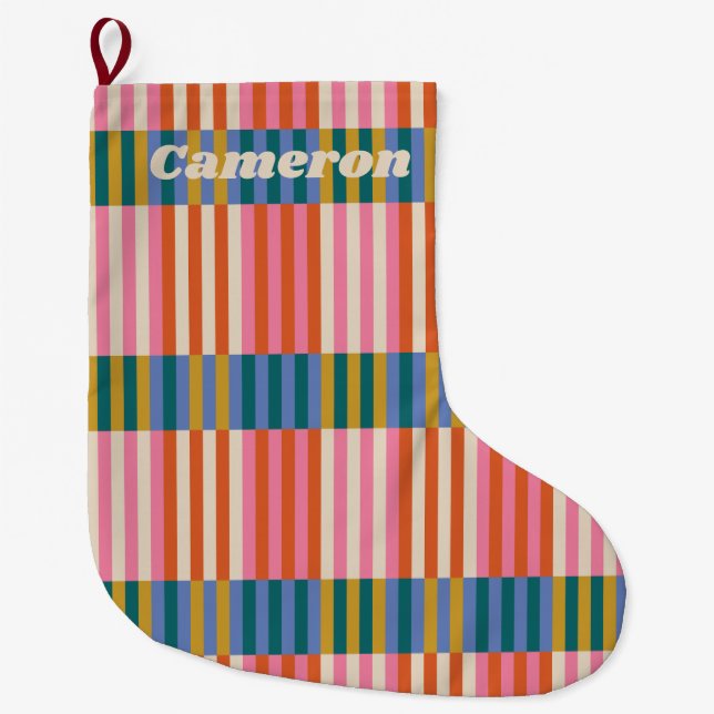 Modern Festive Play Stripe Stor Julstrumpa (Framsidan)