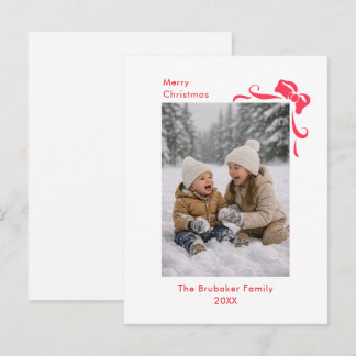 Modern Festive Red Bow Merry Christmas Photo Helg Vykort