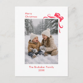 Modern Festive Red Bow Merry Christmas Photo Helg Vykort