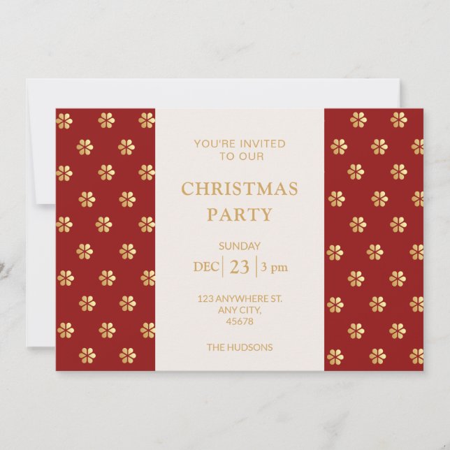 Modern Festive Red + Guld Daisy jul Party Julkort (Framsida)