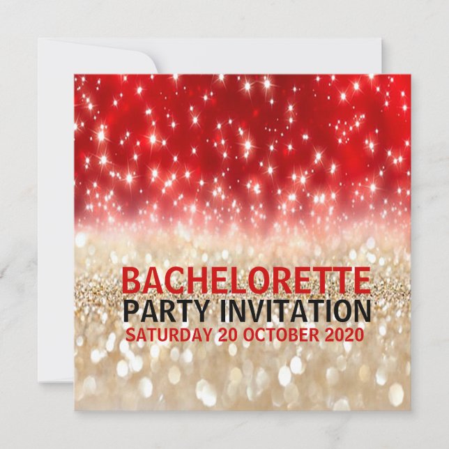 Modern Festive Red&Guld Sparkles Bachelorette Inbjudningar (Framsida)