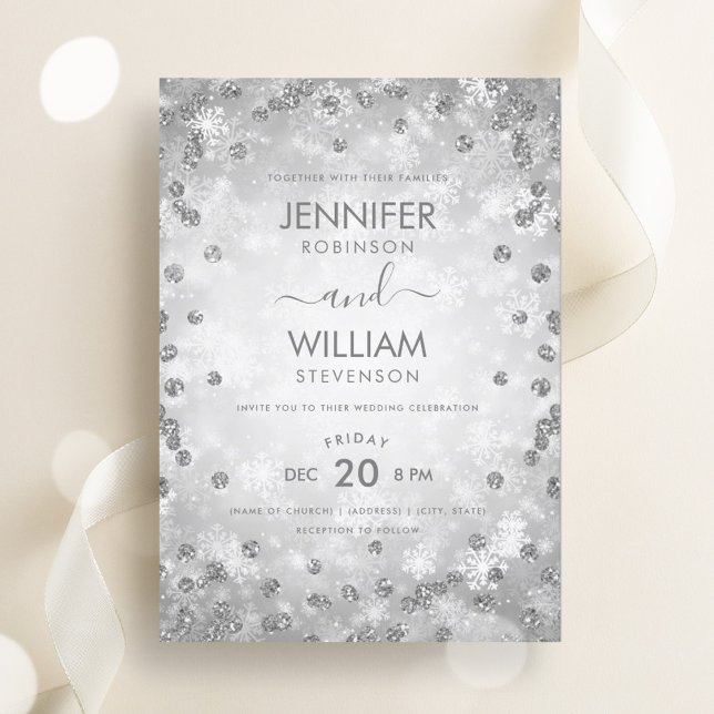 Modern Festive Silver Elegant Winter bröllop Inbjudningar (Modern Festive Silver Elegant Winter Wedding Invitation)