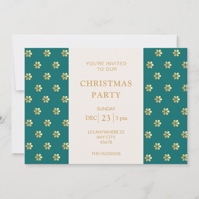 Modern Festive Teal + Guld Daisy jul Party Julkort (Framsida)