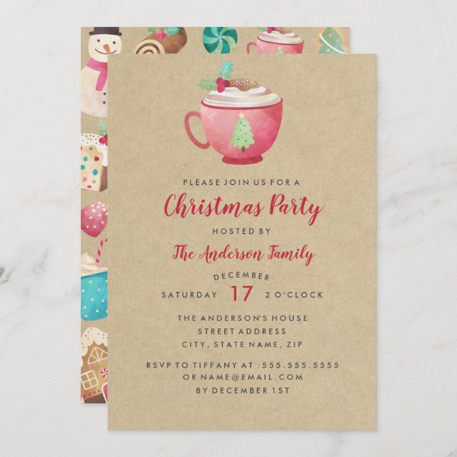 Modern festive Watercolor Mugg jul Party Inbjudningar (Fram/baksida)