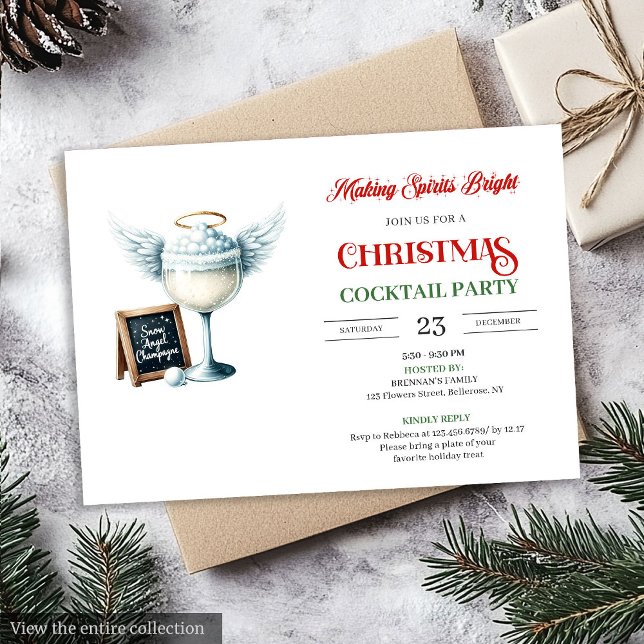 Modern Festlig Julcocktail Fest Inbjudan (Modern Festive Christmas Cocktails Party Invite)