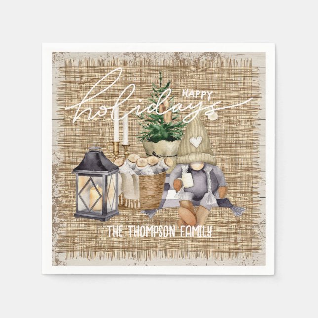 Modern festlig vattenfärgsgård jul pappersservett (Framsidan)