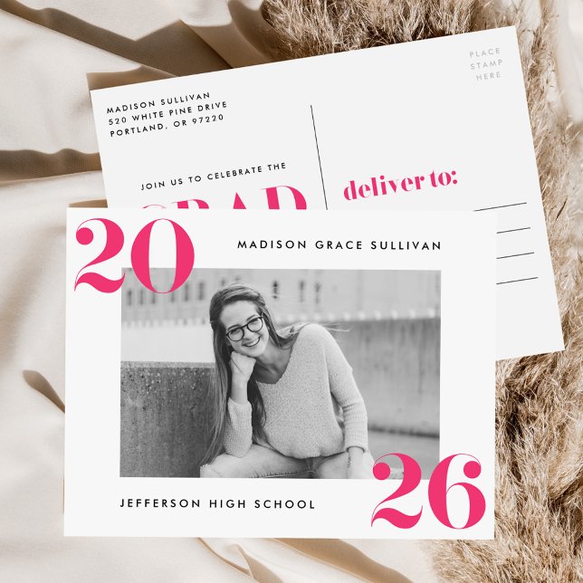 Modern fet 2025-Shock rosa - foto-Studentfest Inbjudan Vykort (Skapare uppladdad)