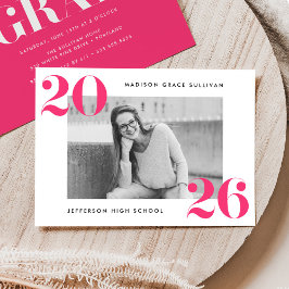 Modern fet 2025-Shock rosa - foto-Studentfest Inbjudningar