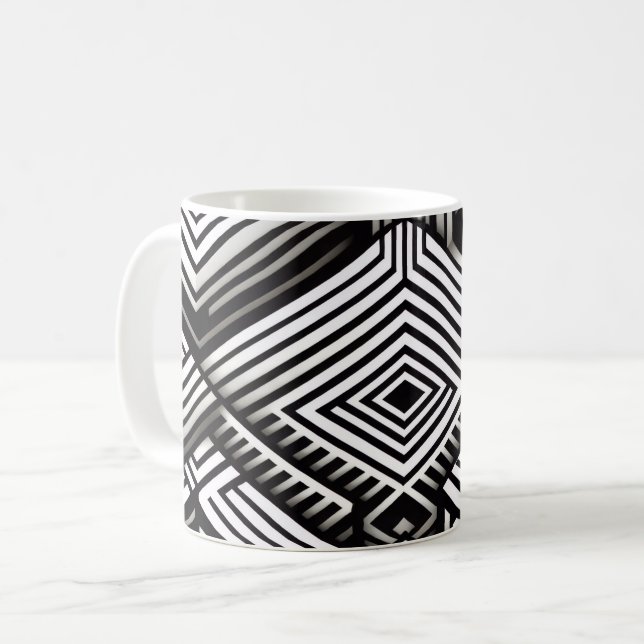 Modern fet Abstrakt Monokrom Geometrisk Mönster Kaffemugg (Framsida vänster)
