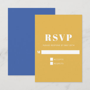 Modern fet blå och gul vertikal bröllopsinbjudan OSA kort