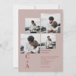 Modern fet boho brun 4 foton bröllop inbjudningar