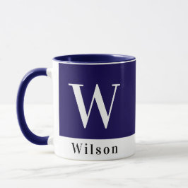 Modern fet färgblock marin blå personlig namn mugg