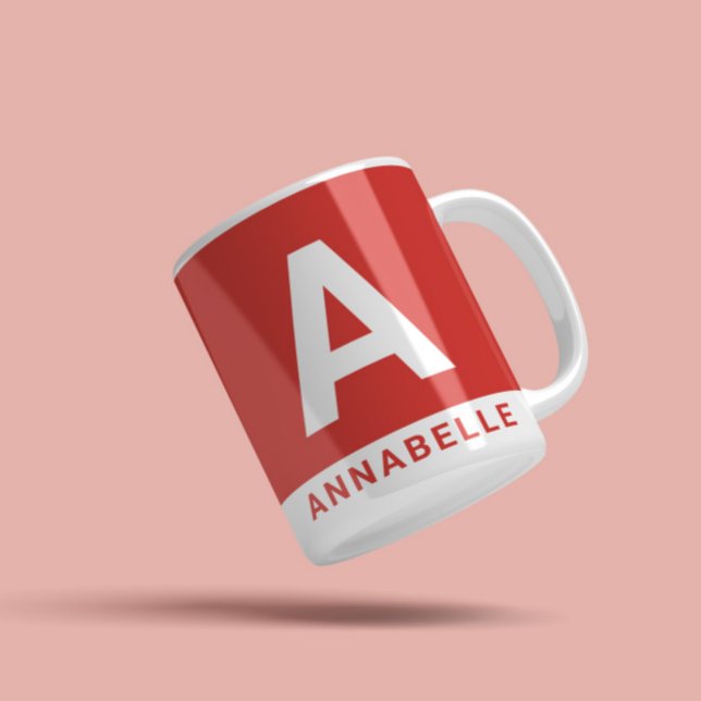 Modern fet färgblock röd personlig namn kaffemugg (Skapare uppladdad)