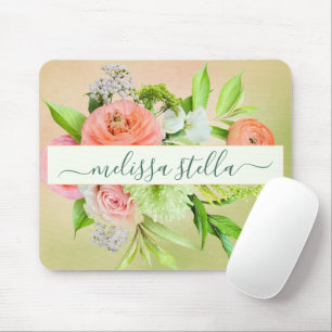 Modern fet floral rosa grön   Tjejigt present Musmatta