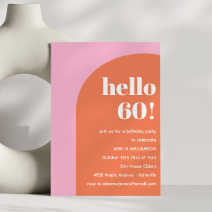 Modern fet geometrisk rosa orange 60-årsdag inbjudningar